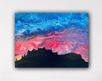 Superstition Mountain Sunset Abstract Painting - 12 x 16 inch canvas