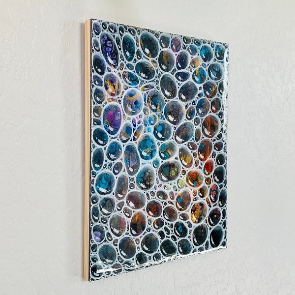Bubbles Abstract Acrylic Painting 11' x 14" wood panel