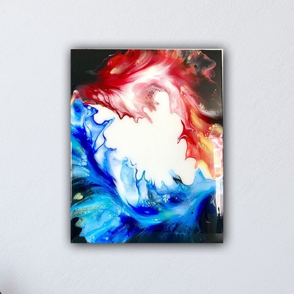 Water and Fire Abstract Painting- wood panel 11x14in