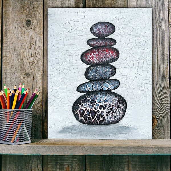 Balancing Rocks- Abstract Painting - 11 x 14 in wood panel