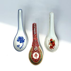Vintage Chinese porcelain soup spoons in different colors and design