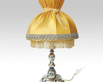Antique Silver Plated Table Lamp with Orange Shade in Art Deco style