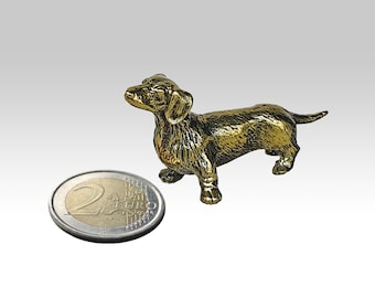 Figura de perro salchicha de bronce, miniatura de perro, decoración del hogar, regalo para amantes de los perros.