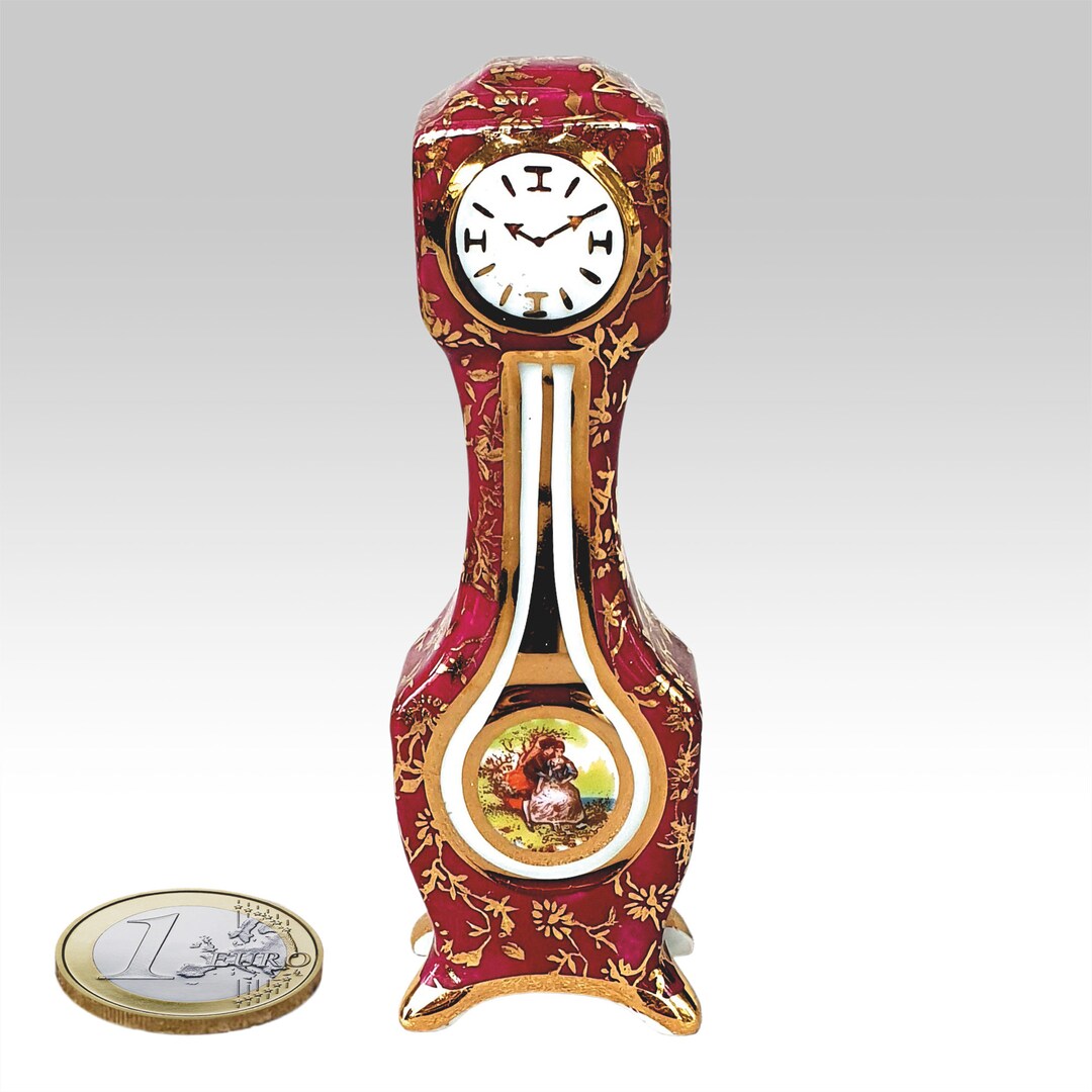 Vintage Miniature Grandfather Clock in Burgundy Red and Gold Etsy
