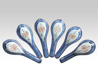 Vintage Chinese porcelain soup or rice spoons