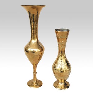 Vintage ornate etched brass vase, made in India
