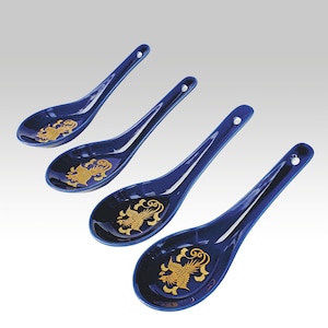 Vintage Chinese porcelain soup spoons in cobalt color