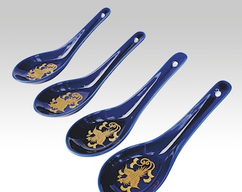 Vintage Chinese porcelain soup spoons in cobalt color