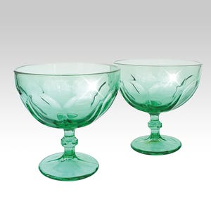 Pair of vintage emerald green glass Dessert bowls with foots