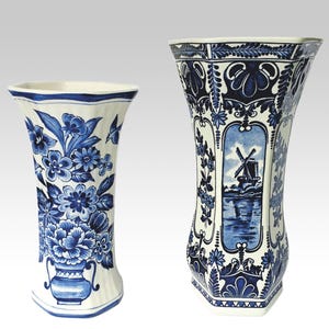 Vintage Dutch ceramic vase by Delft Blue with hand-painted floral design