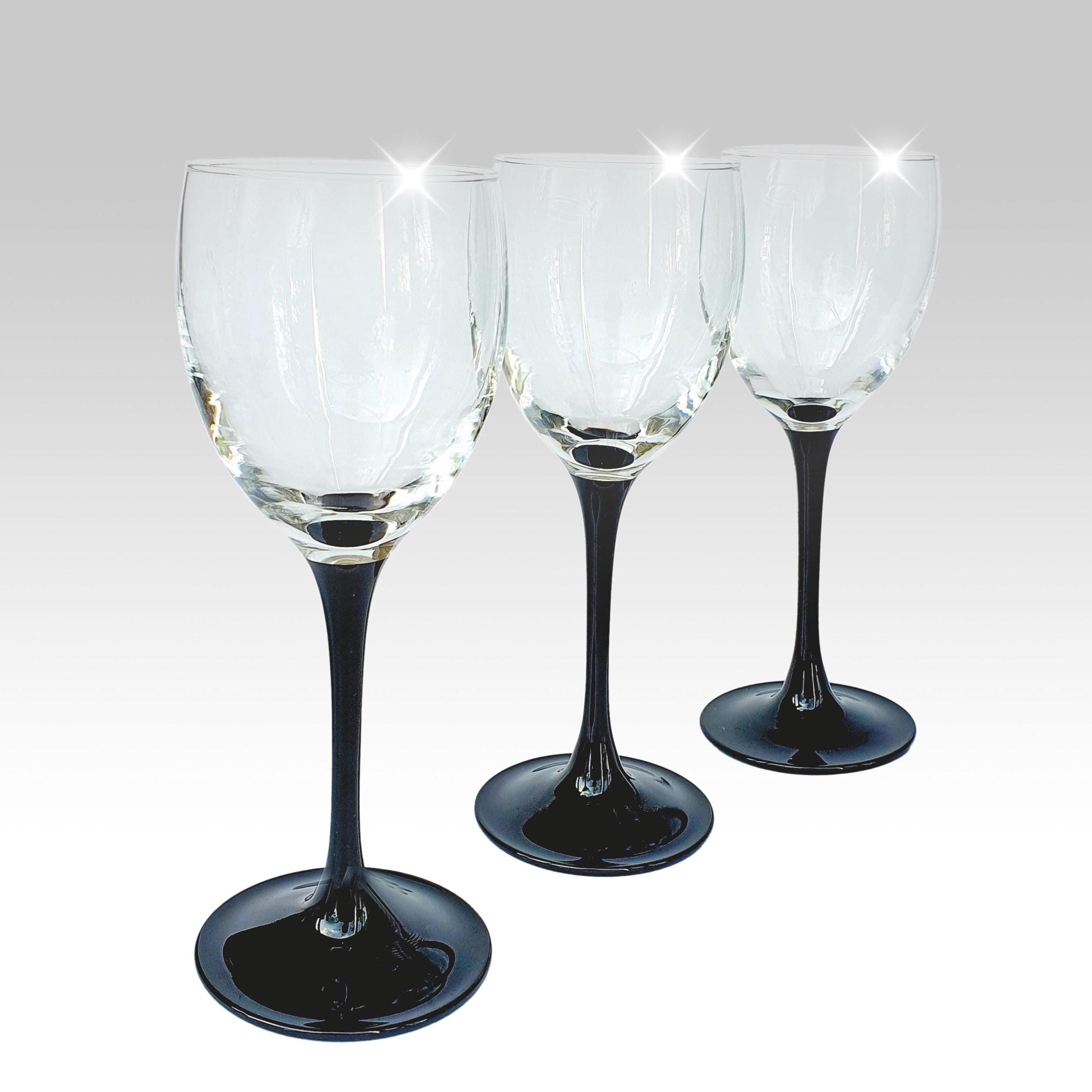 Vintage Luminarc wine glasses with Black stems from 80s- Set of 3