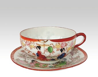 Taza de té y platillo vintage de porcelana fina con diseño de Geisha