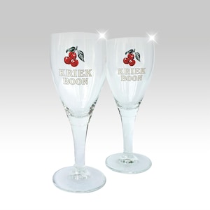 Pair of vintage Belgian Beer Glass with logo KRIEK BOON set of 2