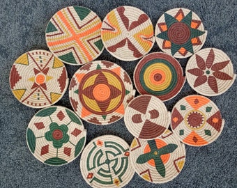 Juego de 12 cestas de pared, juego de 12 cestas de decoración de pared, cesta de pared, juego de cuerda de pared, decoración de pared bohemia, cesta de cuerda redonda de pared, decoración de pared bohemia