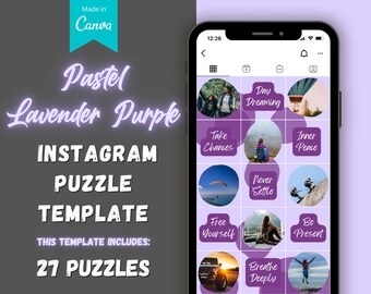 Modèle de puzzle Instagram violet lavande pastel | Disposition du puzzle de 27 publications Instagram