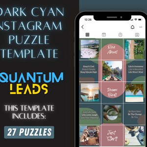 Dark Cyan Color Instagram Puzzle template | 27 Instagram Posts Puzzle Layout
