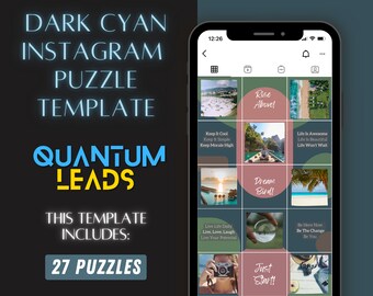 Dark Cyan Color Instagram Puzzle template | 27 Instagram Posts Puzzle Layout