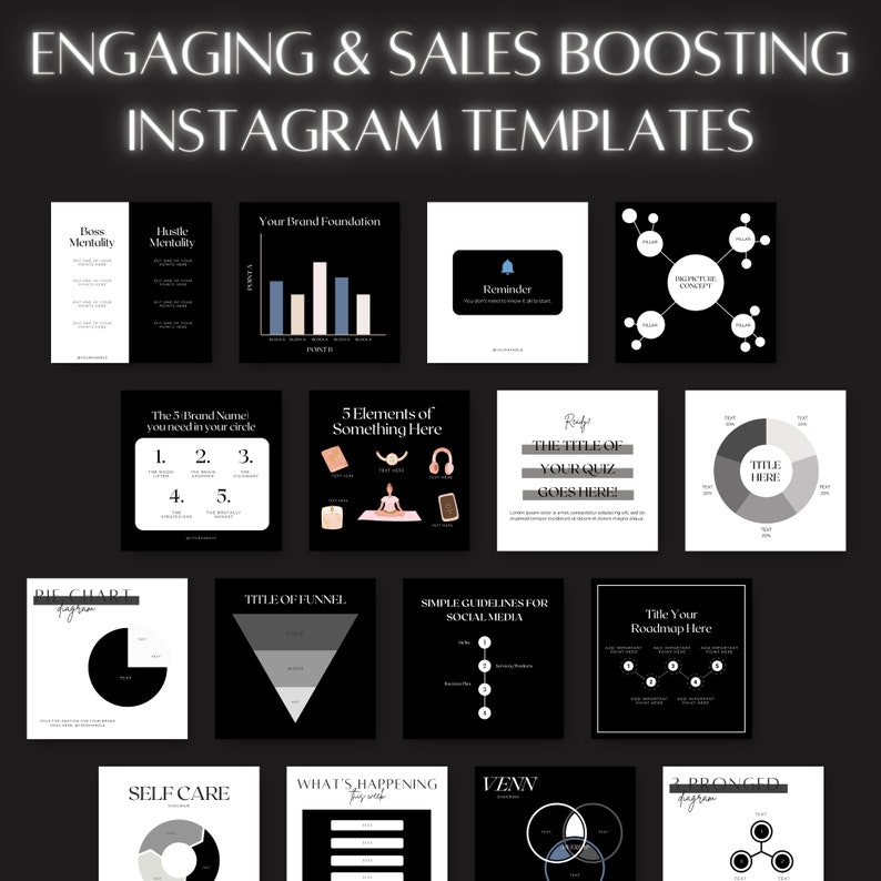 100 Black & White Instagram Templates for Small Business | Editable ...