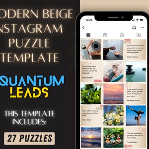 Modern  Beige Layout Design Instagram Puzzle template | 27 Instagram Posts Puzzle Layout