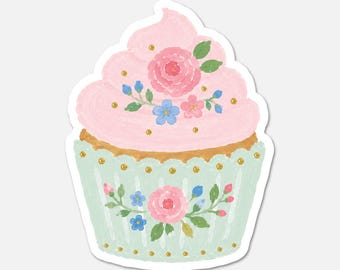Cupcake - Pink Vintage Sticker