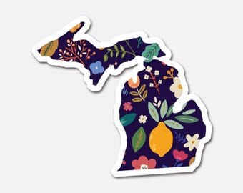 Michigan Navy Floral State Sticker