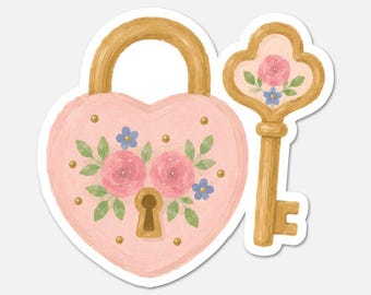 Floral Lock And Key - Pink Vintage Sticker