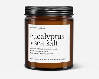 Eucalyptus and Sea Salt Candle, Fresh Clean Spa-Inspired Soy Candle, Coastal Home Decor Gift