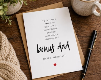Bonus Dad Birthday Card from Stepson or Stepdaughter Thoughtful Father Figure Greeting Card