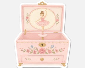 Antique Musical Jewelry Box - Pink Vintage Sticker