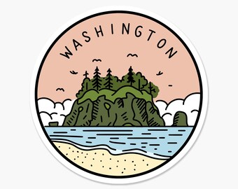 Washington Illustrated US State 3 x 3 in - Travel Sticker