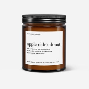 Apple Cider Donut - Fall Scented Amber Jar Soy Candle, Almond Apple Pie Cinnamon