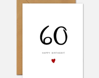 Tarjeta de cumpleaños número 60: cumpleaños memorable con escritura a mano y corazón rojo
