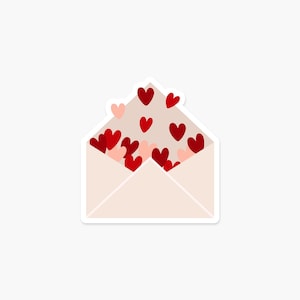 Envelope with exploding hearts 3.25 x 3 in - Valentine's Day Sticker