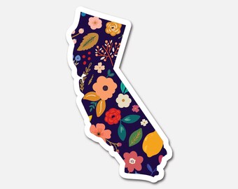 California Navy Floral State Sticker Vinyl Waterproof Laptop Sticker Travel Gift