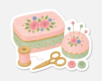 Floral Sewing Kit - Pink Vintage Sticker