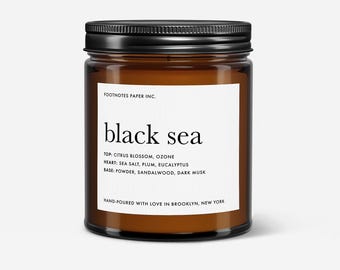 Black Sea Scented Soy Candle, Sea Salt Musk Plum, Coastal Home Decor