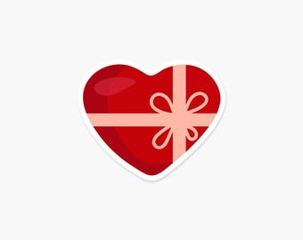 Heart shaped gift box 3.25 x 2.6 in - Valentine's Day Sticker