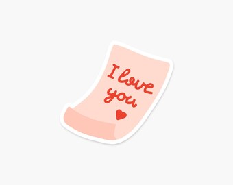 Note saying I Love You 3.25 x 3 in - Valentine's Day Sticker