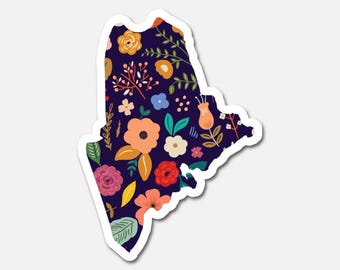 Maine Navy Floral State Sticker