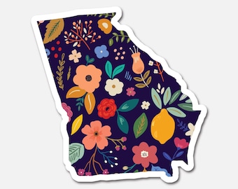 Georgia Navy Floral State Sticker Vinyl Waterproof Laptop Sticker Travel Gift