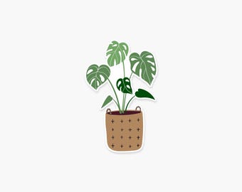 Monstera in a basket - Plant Sticker Botanical Vinyl Decal Gift