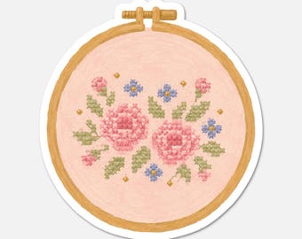Floral Sewing Frame - Pink Vintage Sticker