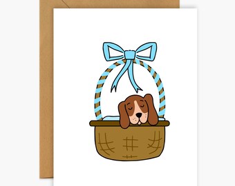 Puppy In A Blue Basket