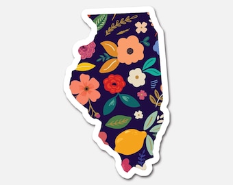 Illinois Navy Floral State Sticker