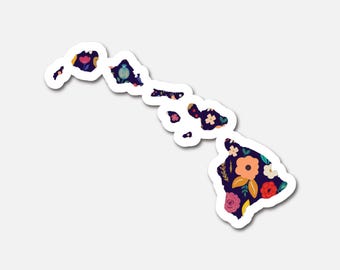 Hawaii Navy Floral State Sticker