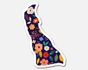 Delaware Navy Floral State Sticker Vinyl Waterproof Laptop Sticker Travel Gift