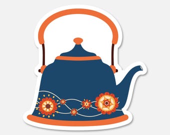 Flower Stickers: Blue and Orange Floral Kettle