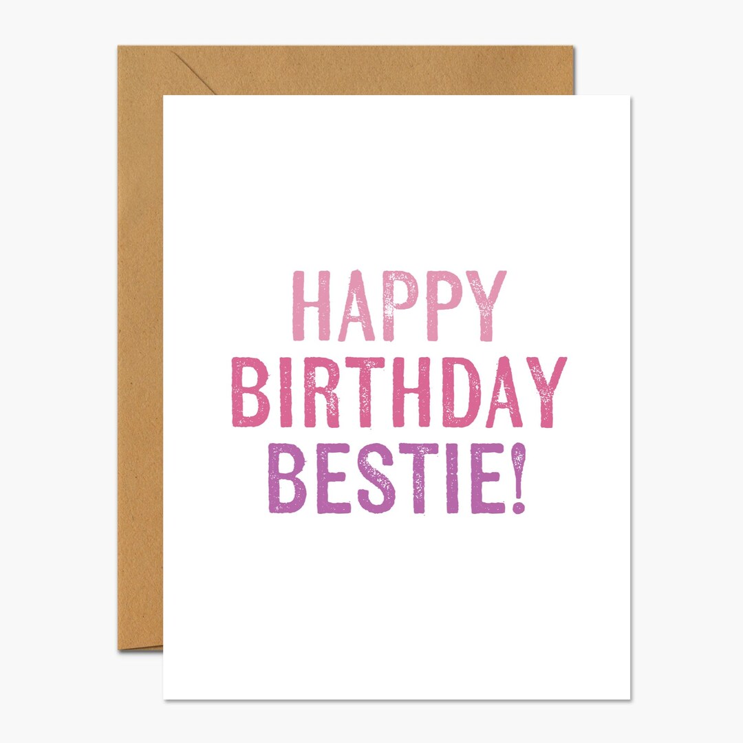 Happy Birthday Bestie! Block Print Greeting Card for Best Friend - Etsy