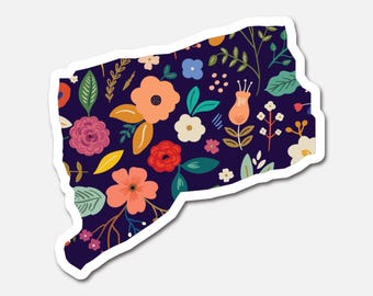 Connecticut Navy Floral State Sticker