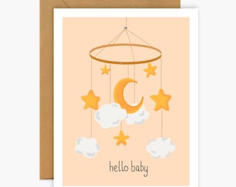 Stars and Moon Baby Card – New Shower Greeting Gender Neutral Baby Gift